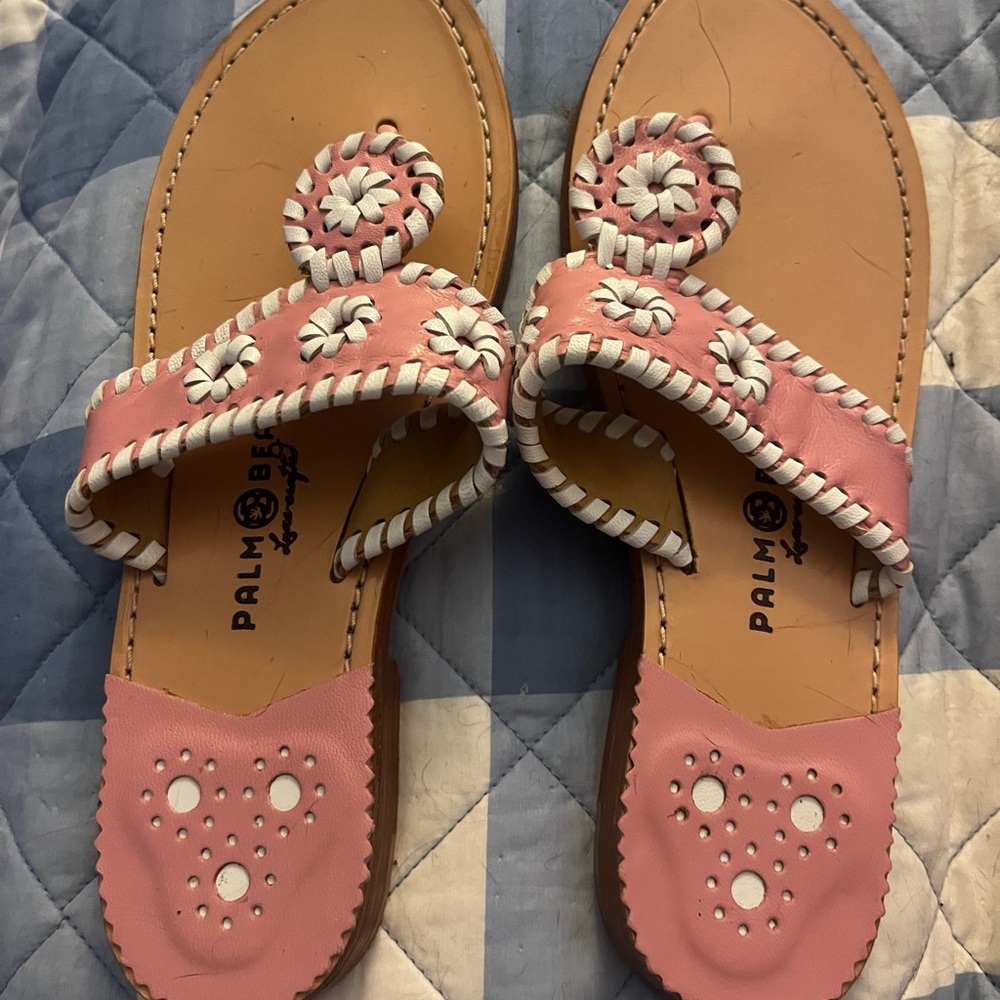 Palm Beach Sandals Pink and White Whipstitch Toe-Loop Sandals